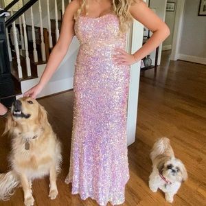 Designer Madison James Peach iridescent sequin formal dress with tie back Size 0